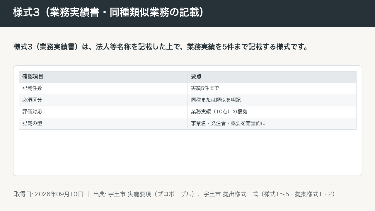 様式3（業務実績書・同種類似業務の記載） 図版